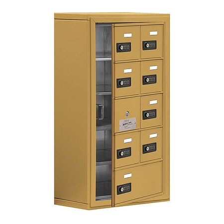 Salsbury Industries Cell Phone Locker, 17-1/2" W, 9-1/4" D, 31" H, (2) Wide, (5) Tier, Gold 19158-09GSC
