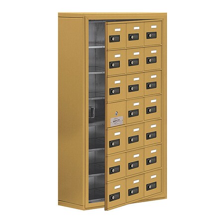 Salsbury Industries Cell Phone Locker, 24" W, 9-1/4" D, 42" H, (3) Wide, (7) Tier, Gold 19178-21GSC