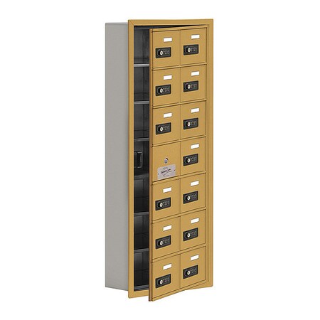 Salsbury Industries Cell Phone Locker, 16-1/4" W, 5-3/4" D, 40-3/4" H, (2) Wide, (7) Tier, Gold 19175-14GRC