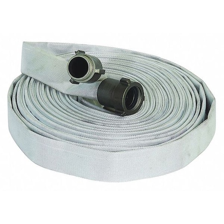 Forest-Lite Fire Hose, Single Jacket, 50 ft Length, 1 in Hose Inside Dia., Polyurethane Hose Tube, White G55H1F50P