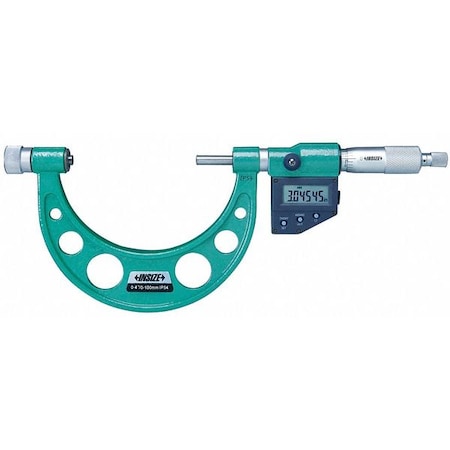 Insize Electronic Outside Micrometer, 0 to 6"/0 to 150mm Range, 0.00005"/0.001mm 3506-150E