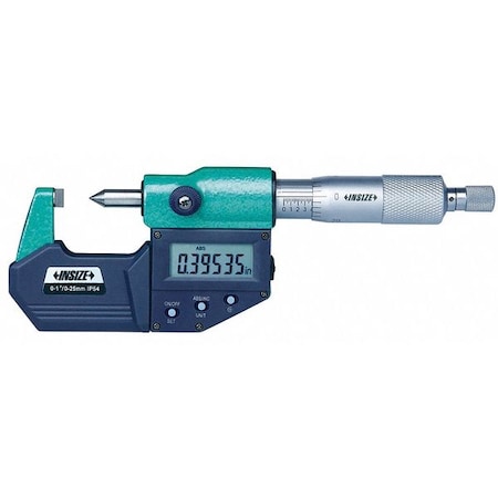 Insize Electronic Outside Micrometer, 0 to 1"/0 to 25mm Range, 0.00005"/0.001mm 3566-25BE