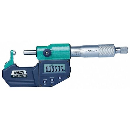 Insize Electronic Outside Micrometer, 1 to 2"/25 to 50mm Range, 0.00005"/0.001mm 3560-50E