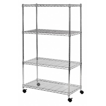 Seville Classics Wire Shelving Unit, 14"D x 30"W x 48"H, 4 Shelves, Silver SHE14304ZB