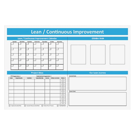 Visual Workplace Lean Tracking Board, Steel, 48 in, 72 in, No Frame Frame, White, Gloss 60-1930-4872-042