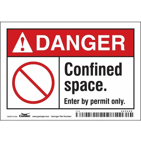 Condor Safety Sign, 3 1/2 in Height, 5 in Width, Vinyl, Horizontal Rectangle, English, 465H68 465H68
