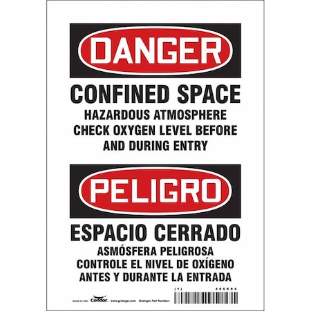 Condor Safety Sign, 10 in Height, 7 in Width, Vinyl, Horizontal Rectangle, English, Spanish, 465K84 465K84