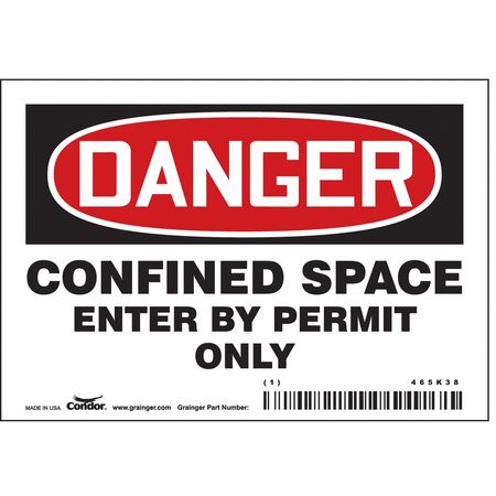 CONDOR Safety Sign, 3 1/2 in Height, 5 in Width, Vinyl, Horizontal Rectangle, English, 465K38 465K38