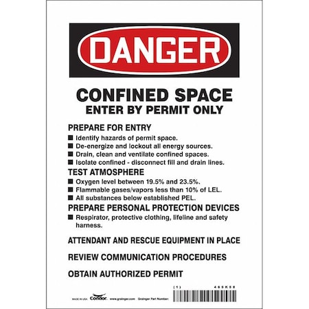 Condor Safety Sign, 10 in Height, 7 in Width, Vinyl, Horizontal Rectangle, English, 465K58 465K58