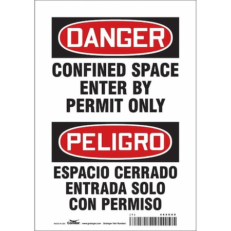 CONDOR Safety Sign, 10 in Height, 7 in Width, Vinyl, Horizontal Rectangle, English, Spanish, 465K68 465K68