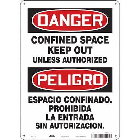 Condor Safety Sign, 14 in Height, 10 in Width, Polyethylene, Vertical Rectangle, English, Spanish, 465L70 465L70