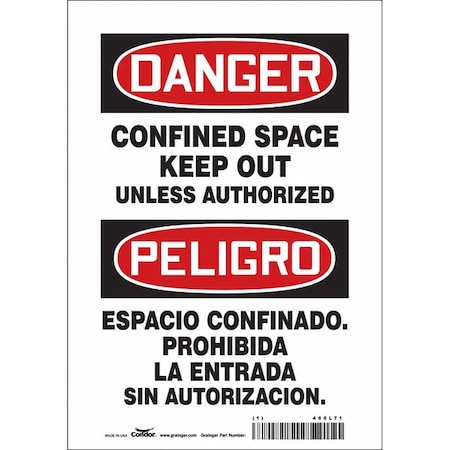Condor Safety Sign, 10 in Height, 7 in Width, Vinyl, Horizontal Rectangle, English, Spanish, 465L71 465L71