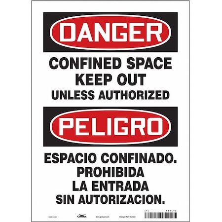 Condor Safety Sign, 14 in Height, 10 in Width, Vinyl, Vertical Rectangle, English, Spanish, 465L72 465L72