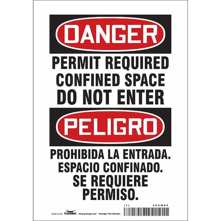Condor Safety Sign, 10 in Height, 7 in Width, Vinyl, Horizontal Rectangle, English, Spanish, 465M96 465M96