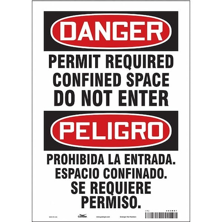 Condor Safety Sign, 14 in Height, 10 in Width, Vinyl, Vertical Rectangle, English, Spanish, 465M97 465M97