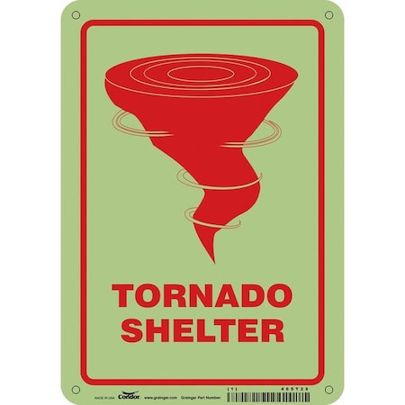 Condor Tornado Shelter, 7 in W x 10 in H, Horizontal Rectangle, Glow Vinyl, 465T29 465T29