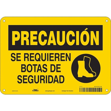 Condor Safety Sign, 7 in Height, 10 in Width, Polyethylene, Vertical Rectangle, Spanish 465V56