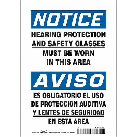 Condor Safety Sign, 10 in Height, 7 in Width, Vinyl, Horizontal Rectangle, English, Spanish, 466F84 466F84