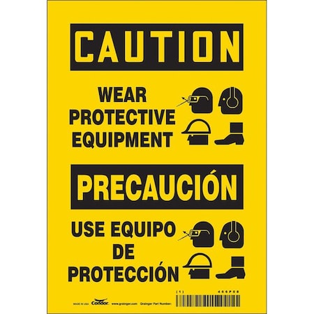 Condor Safety Sign, 10 in Height, 7 in Width, Vinyl, Horizontal Rectangle, English, Spanish, 466P58 466P58