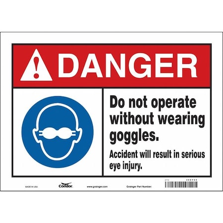 Condor Safety Sign, 10 in Height, 14 in Width, Vinyl, Horizontal Rectangle, English, 466Y40 466Y40