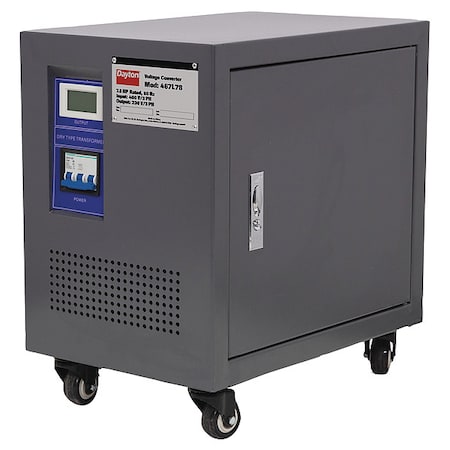Dayton Step Up/Step Down Voltage Converter, 460V AC to 230V AC, 5000VA, 60 Hz, Portable, Steel 467L78