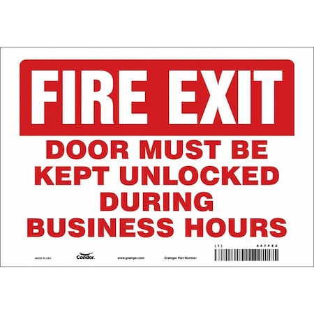 Condor Safety Sign Emergency Exit, Vinyl, 10 in W, 7 in H, White 467P82