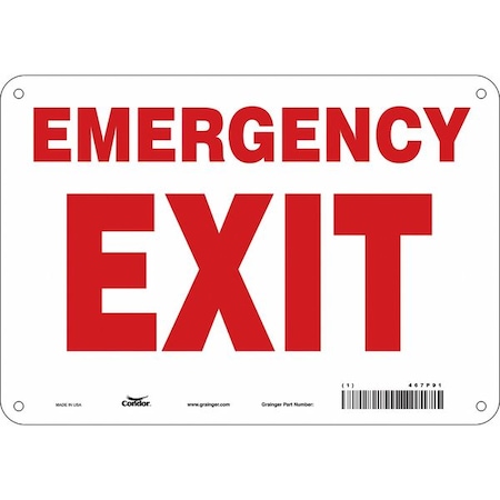 Condor Exit Sign, Aluminum, 10" W, 7" H, Emergency Exit, White 467P91