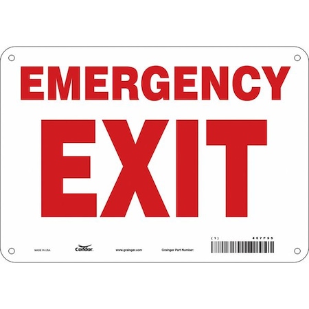 Condor Exit Sign, Plastic, 10" W, 7" H, Emergency Exit, White 467P95