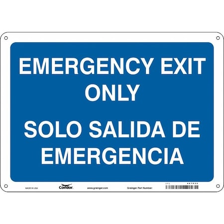 Condor Exit Sign, Aluminum, 14" W, 10" H, Emergency Exit Only/Solo Salida De Emergencia, Blue 467P20