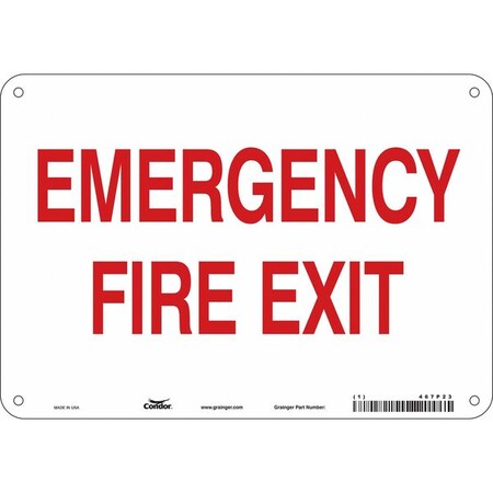 Condor Safety Sign Emergency Exit, Aluminum, 10 in W, 7 in H, EMERGENCY FIRE EXIT, White 467P23
