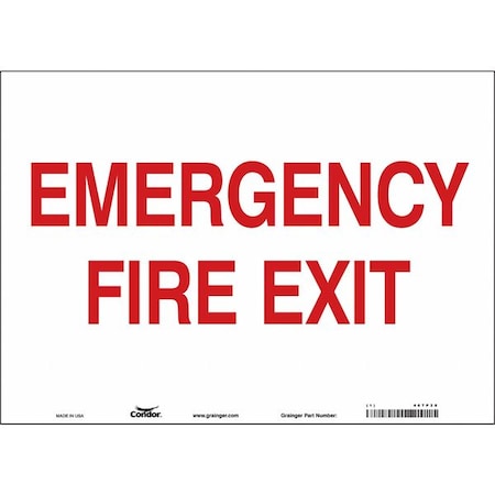 Condor Safety Sign Emergency Exit, Vinyl, 14 in W, 10 in H, EMERGENCY FIRE EXIT, White 467P28