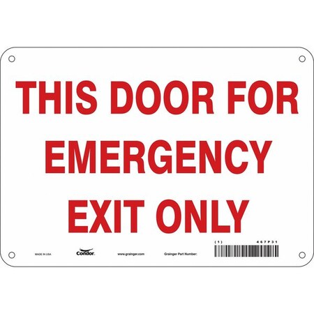 Condor Exit Sign, Plastic, 10" W, 7" H, This Door For Emergency Exit Only, White 467P31