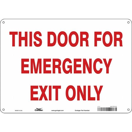 Condor Exit Sign, Plastic, 14" W, 10" H, This Door For Emergency Exit Only, White 467P32