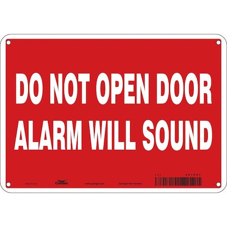 Condor Exit Sign, Aluminum, 10" W, 7" H, Do Not Open Door Alarm Will Sound, Red, White 467P57