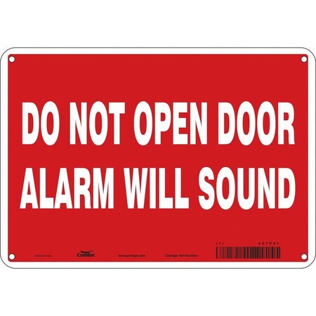 Condor Exit Sign, Plastic, 10" W, 7" H, Do Not Open Door Alarm Will Sound, Red, White 467P61
