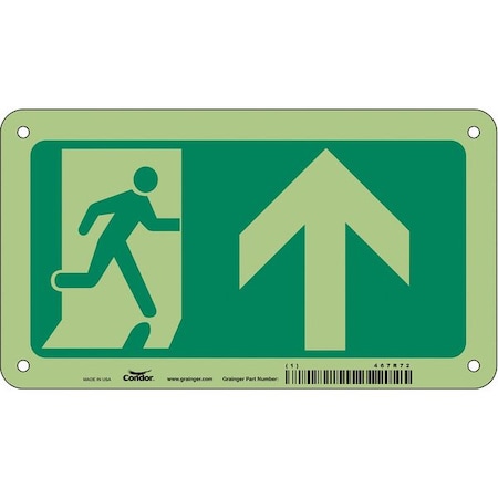 Condor Exit Sign, Aluminum, 8" W, 4-1/2" H, EMERGENCY EXIT SYMBOL, Green 467R72