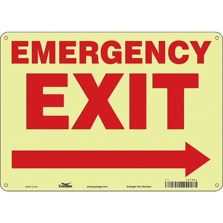 Condor Exit Sign, Plastic, 14" W, 10" H, EMERGENCY EXIT W/SYMBOL, White 467R03