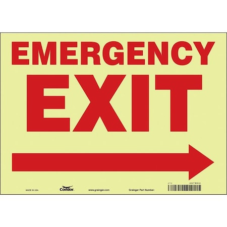 Condor Exit Sign, Vinyl, 14" W, 10" H, EMERGENCY EXIT W/SYMBOL, White 467R04