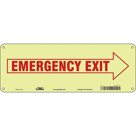 Condor Exit Sign, Plastic, 14" W, 5" H, EMERGENCY EXIT W/SYMBOL, White 467R11