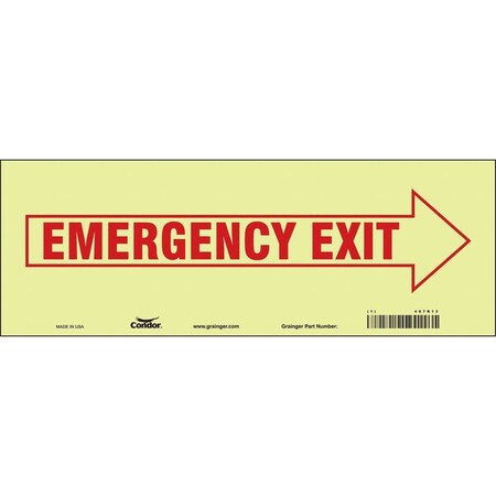 Condor Exit Sign, Vinyl, 14" W, 5" H, EMERGENCY EXIT W/SYMBOL, White 467R13
