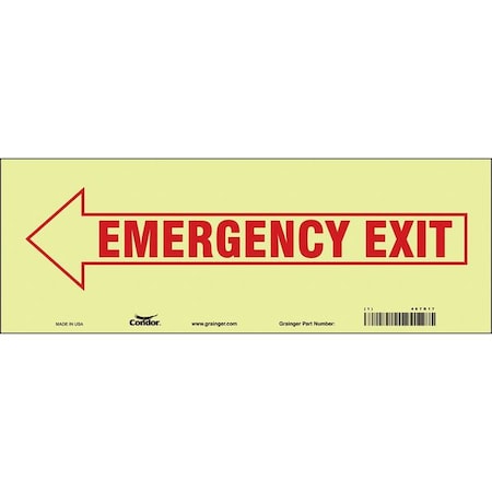 Condor Exit Sign, Vinyl, 14" W, 5" H, EMERGENCY EXIT W/SYMBOL, White 467R17