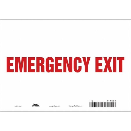 Condor Exit Sign, Vinyl, 10" W, 7" H, Emergency Exit, White 467R24