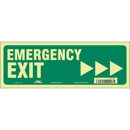 Condor Exit Sign, Vinyl, 14" W, 5" H, EMERGENCY EXIT W/SYMBOL, Green, White 467R26