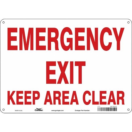 Condor Exit Sign, Aluminum, 14" W, 10" H, Emergency Exit Keep Area Clear, White 467R30