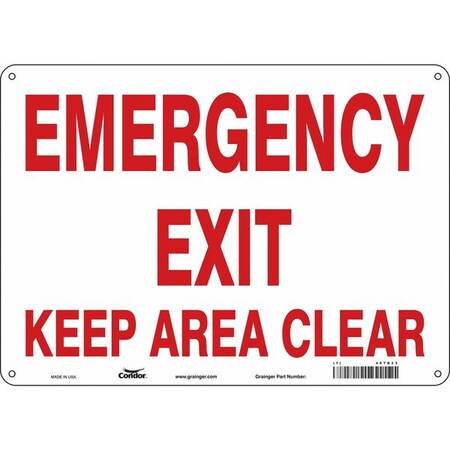 Condor Exit Sign, Plastic, 14" W, 10" H, Emergency Exit Keep Area Clear, White 467R33