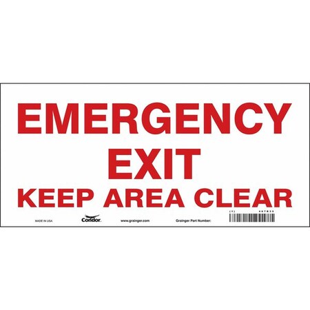 Condor Exit Sign, Vinyl, 14" W, 6-1/2" H, Emergency Exit Keep Area Clear, White 467R35