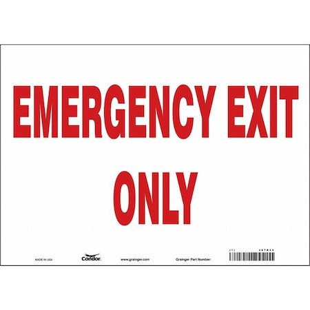 Condor Exit Sign, Vinyl, 14" W, 10" H, Emergency Exit Only, White 467R49