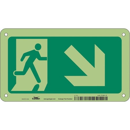 Condor Exit Sign, Aluminum, 8" W, 4-1/2" H, EMERGENCY EXIT SYMBOL, Green 467R57