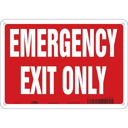 Condor Exit Sign, Plastic, 10" W, 7" H, Emergency Exit Only, Red 467R58