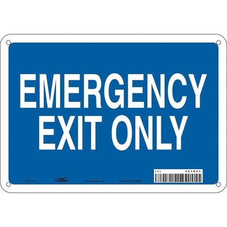 Condor Exit Sign, Aluminum, 10" W, 7" H, Emergency Exit Only, Blue, White 467R63